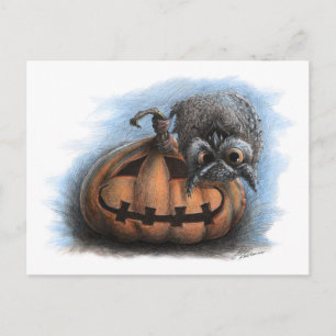 Cute Vampire Uggla på Pumpkin-Halloween-vykort Vykort