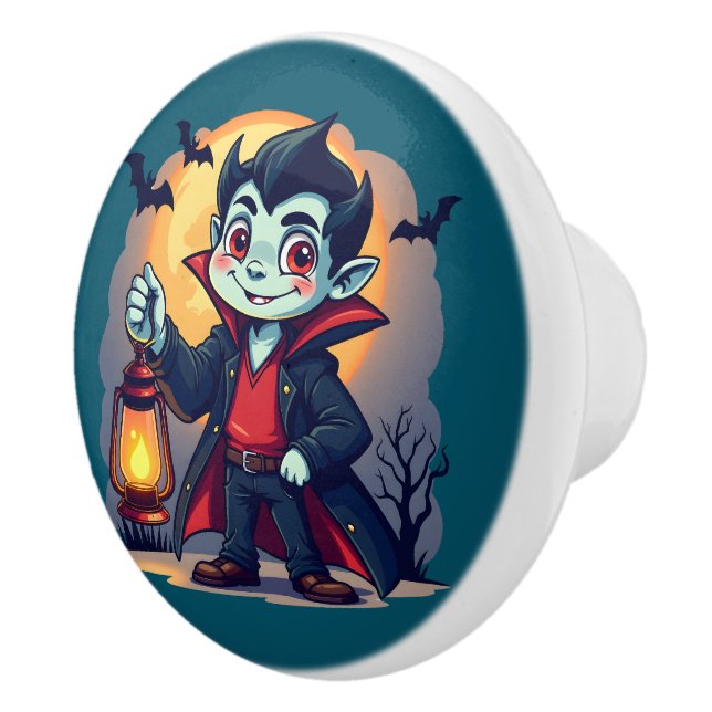 Cute Vampire with Lantern Kawaii Halloween Knopp (Höger)