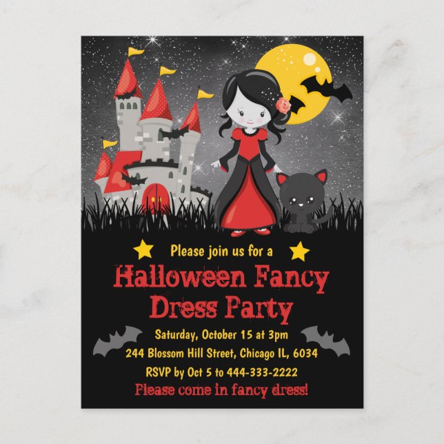 Cute Vampre Girl and Castle Halloween Investigatio Vykort (Framsida)
