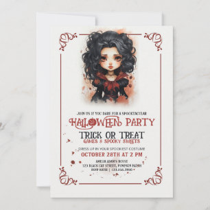 Cute vampre Gothic Girl Halloween Inbjudningar