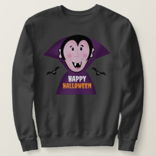 Cute Vampre med Fladdermus Dracula Halloween Lång Ärmad Tröja