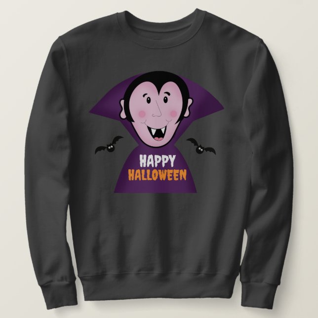 Cute Vampre med Fladdermus Dracula Halloween Lång Ärmad Tröja (Design framsida)