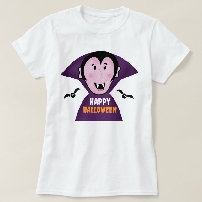 Cute Vampre med Fladdermus Dracula Halloween T Shirt (Design framsida)