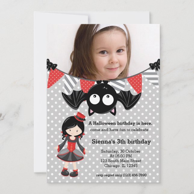 Cute vampyr-födelsedag med ett foto inbjudningar (Framsida)
