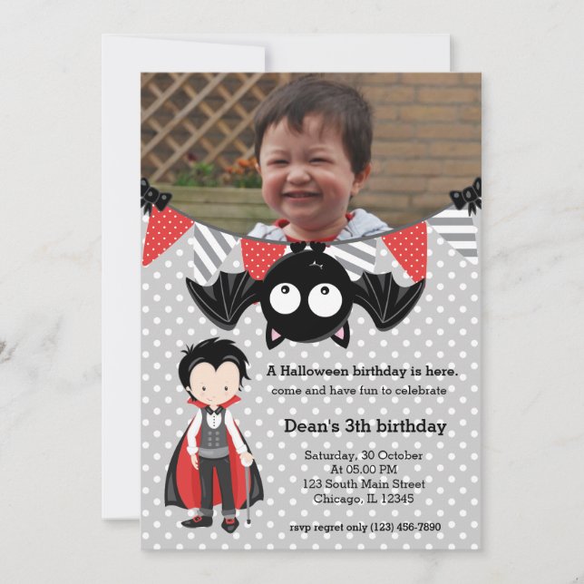 Cute vampyr-födelsedag med ett foto inbjudningar (Framsida)