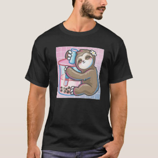 Cute Vaporwave Art Kawaii Hugger Sloth Boba Mjölk T Shirt