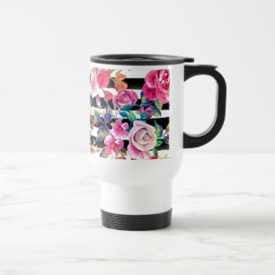 Cute vår blommigt och rand vattenfärgen mönster resemugg