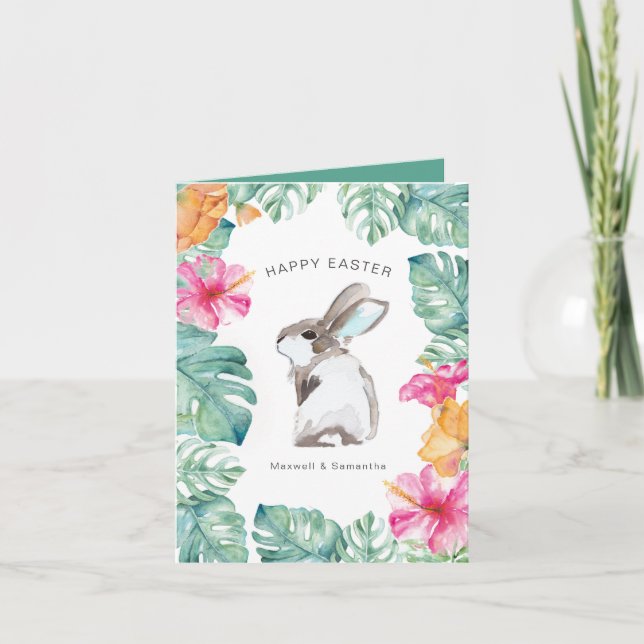 Cute Vår blommor Bunny Påsk Card Helgkort (Framsida)