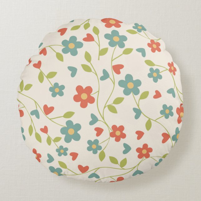 Cute Vår blommor Round Pillow Rund Kudde (Framsidan)