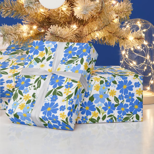 Cute Vår Blue och Gula blommor Mönster Presentpapper (Helgdagar)