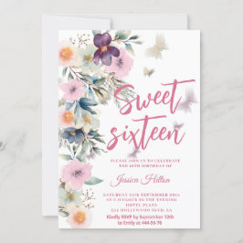 Cute Vår Butterfly boho blommigt söt 16 Inbjudningar