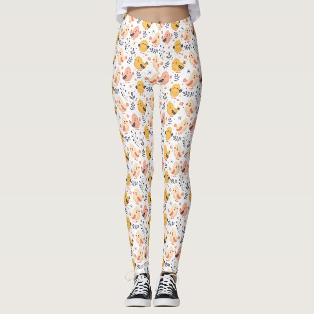 Cute Vår Chickar och Blommönster Leggings (Framsida)