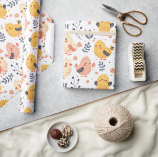 Cute Vår Chickar och Blommönster Presentpapper
