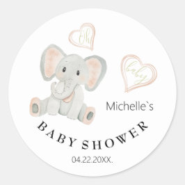 Cute Vår Elephant Watercolor Illustration Runt Klistermärke