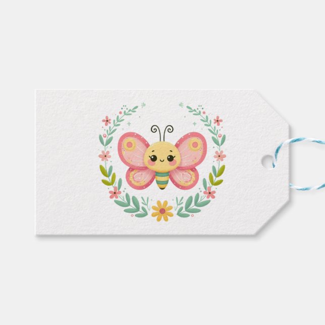 Cute, vår/fjäril presentetikett (Framsidan (Horisontell))