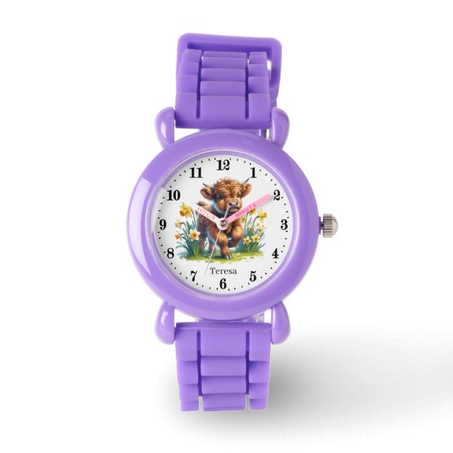 Cute Vår flickor Highland coa add namn Armbandsur (Framsida)