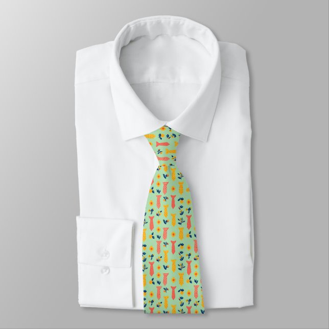 Cute Vår Flower och Tie Mönster Slips (Bunden)