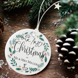 Cute Vår första jul som Mr & Mrs. Julgransprydnad Keramik