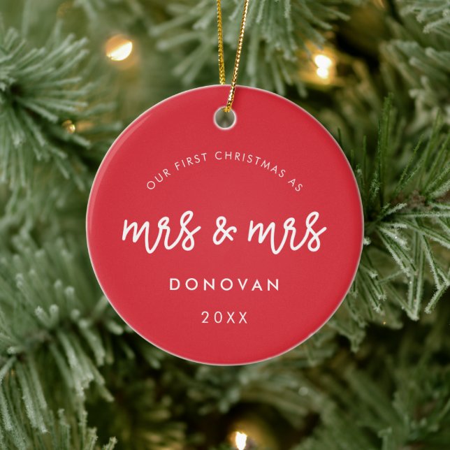 Cute Vår första jul som Mrs och Red Julgransprydnad Keramik (Träd)