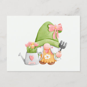 Cute Vår Garden Gnome och Tulip Flowers Vykort