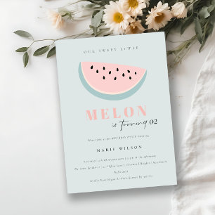 Cute vår lilla melon Pastel Blue - Vilken ålder so Inbjudningar