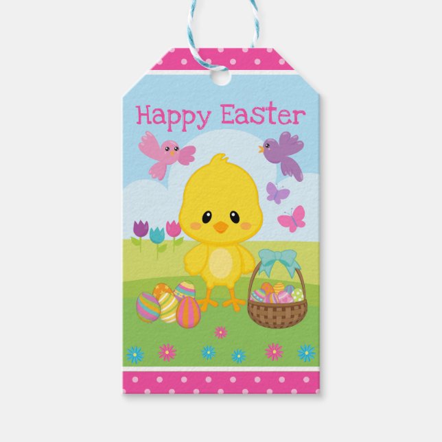 Cute Vår Påsk Chick & Chocolate Eggs Påsk Presentetikett (Framsidan)