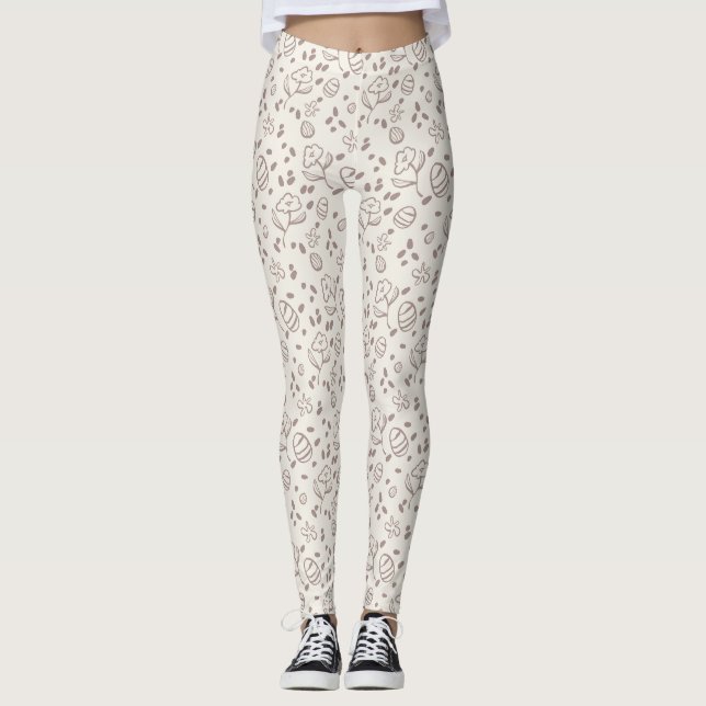 Cute Vår Påskhare Blommönster Egg Hunt Leggings (Framsida)
