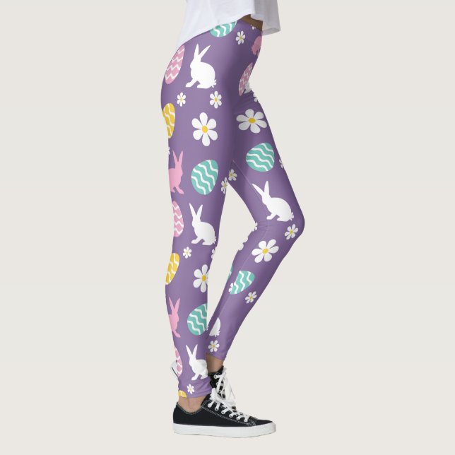 Cute Vår Påskhare Blommönster Egg Hunt Leggings (Höger)
