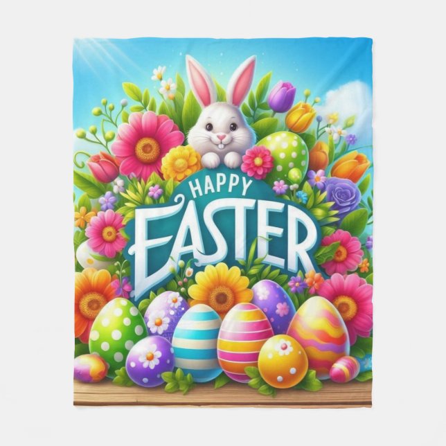 Cute vår/Påskhare med ägg Fleecefilt (Framsidan)