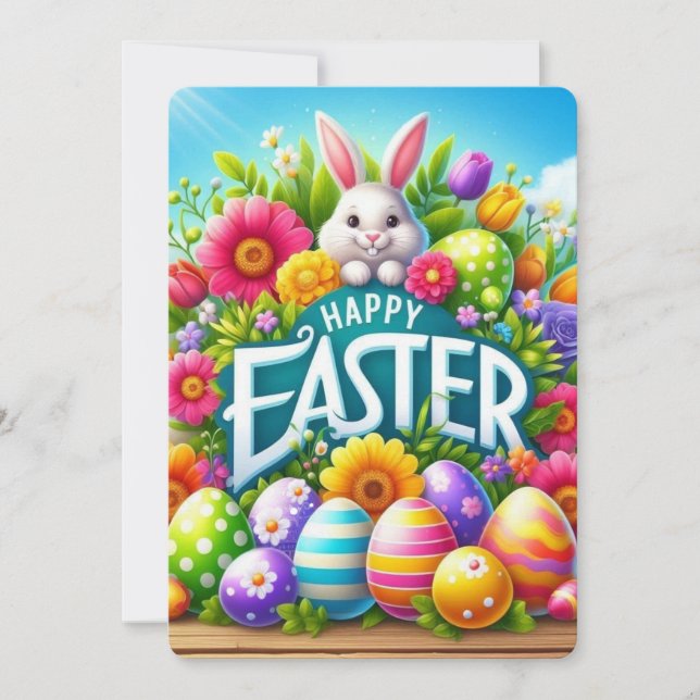 Cute vår/Påskhare med ägg Julkort (Framsida)