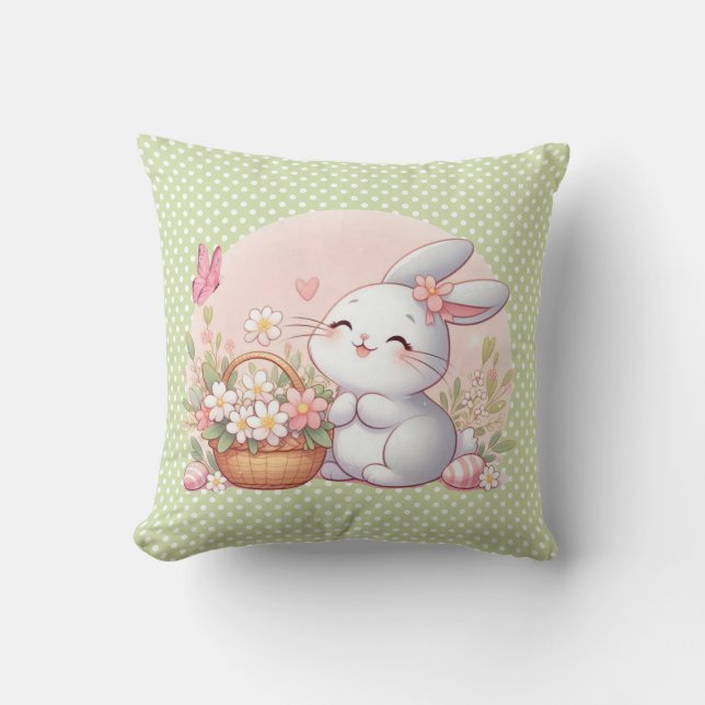 Cute vår/Påskhare med ägg Kudde (Framsida)