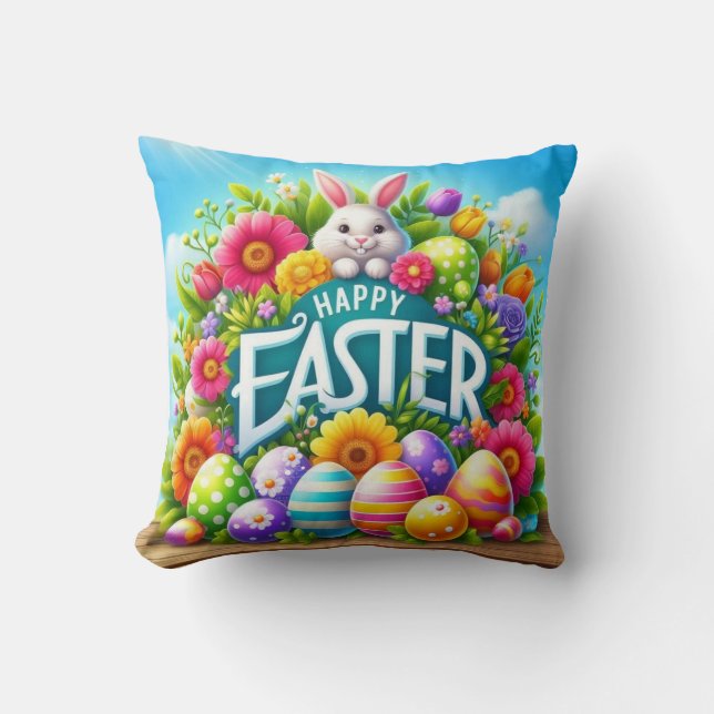 Cute vår/Påskhare med ägg Kudde (Framsida)
