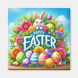Cute vår/Påskhare med ägg Magnet