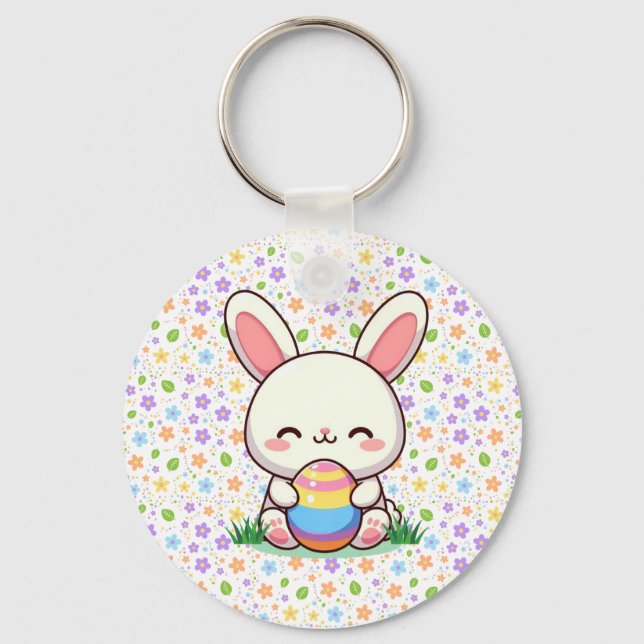 Cute vår/Påskhare med ägg Nyckelring (Framsida)