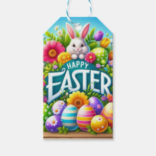 Cute vår/Påskhare med ägg Presentetikett