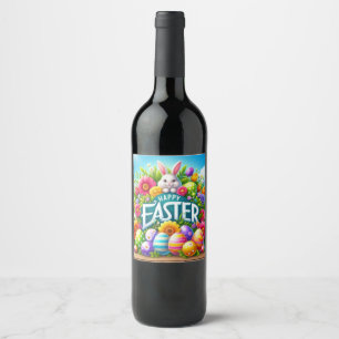 Cute vår/Påskhare med ägg Vinflaska Etikett