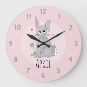 Cute Vår Påskhare Rabbit Namn Kids Nursery Stor Klocka