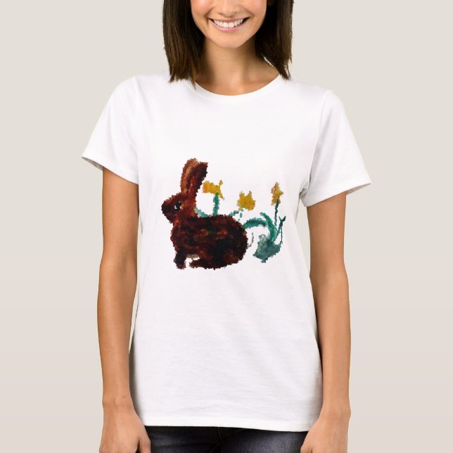 Cute Vår Rabbit Daffodil Art T Shirt (Framsida)