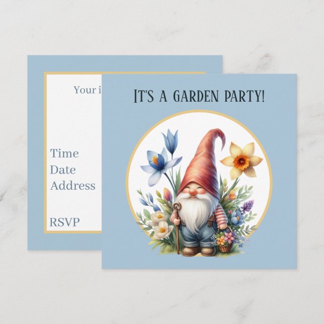 Cute Vår-trädgården party gnome Inbjudningar (Fram/baksida)