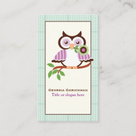Cute vår uggla med mynta grönt i gräns visitkort