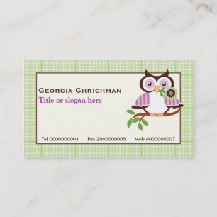 Cute vår uggla vid gren, grönt i gräns visitkort