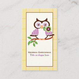 Cute vår uggla vid gren, gult i gräns visitkort