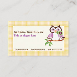 Cute vår uggla vid gren, gult i gräns visitkort