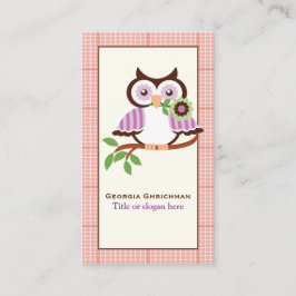 Cute vår uggla vid gren, orange i gräns visitkort