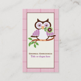 Cute vår uggla vid gren, rosa i gräns visitkort