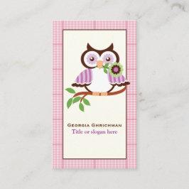 Cute vår uggla vid gren, rosa i gräns visitkort