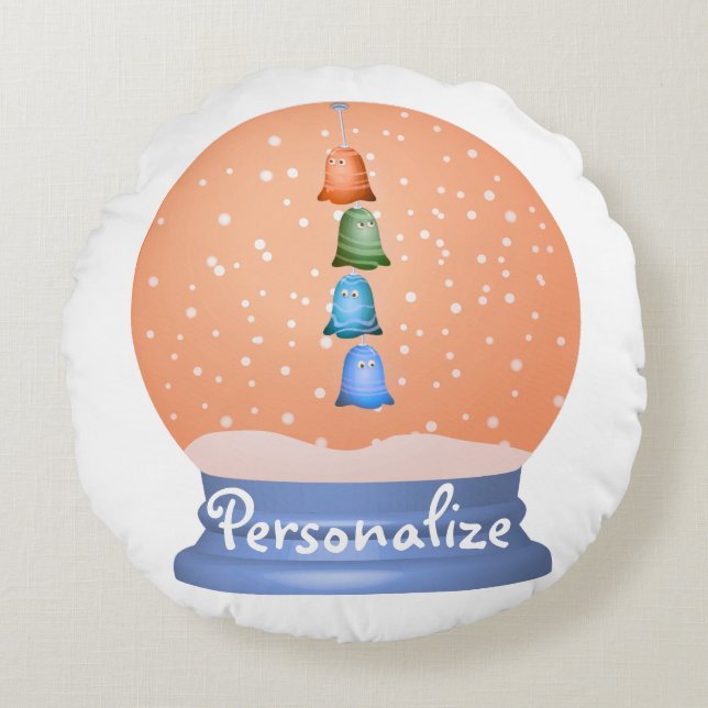 Cute-varelser snö-glob rund kudde (Framsidan)