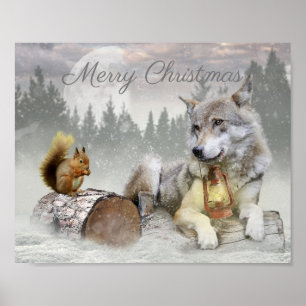 Cute Varg Squirrel Winter Snö Forest Jul Poster