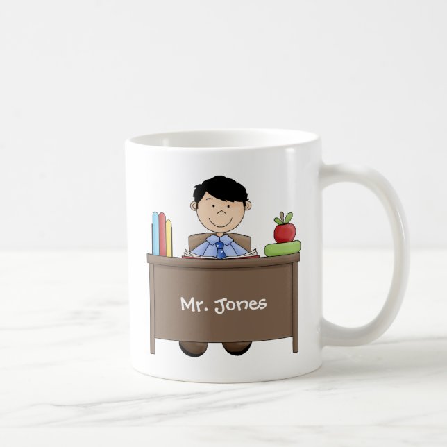 Cute Världsmästare Male Teacher med Namn Kaffemugg (Höger)