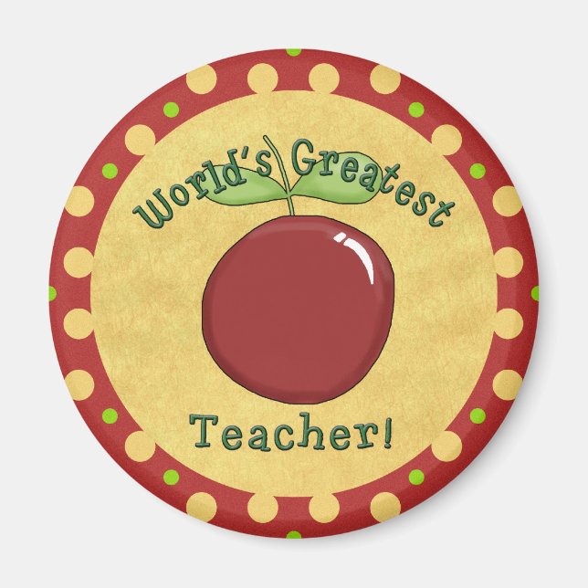 Cute Världsmästare Teacher with Apple & Dots Magnet (Framsidan)